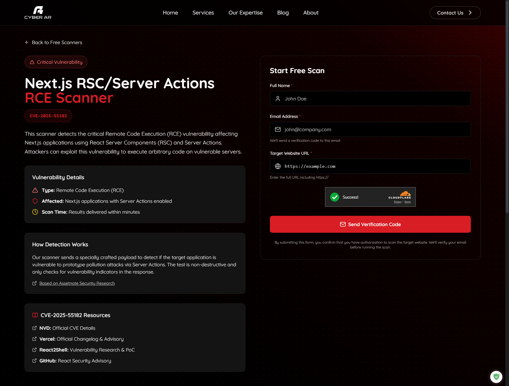 Next.js RCE Scanner Interface
